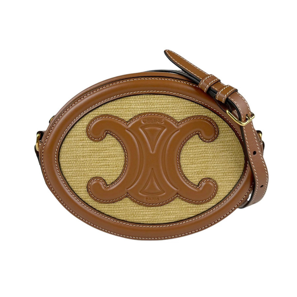 Celine Triomphe Oval Shoulder Bag Leather Brown x
